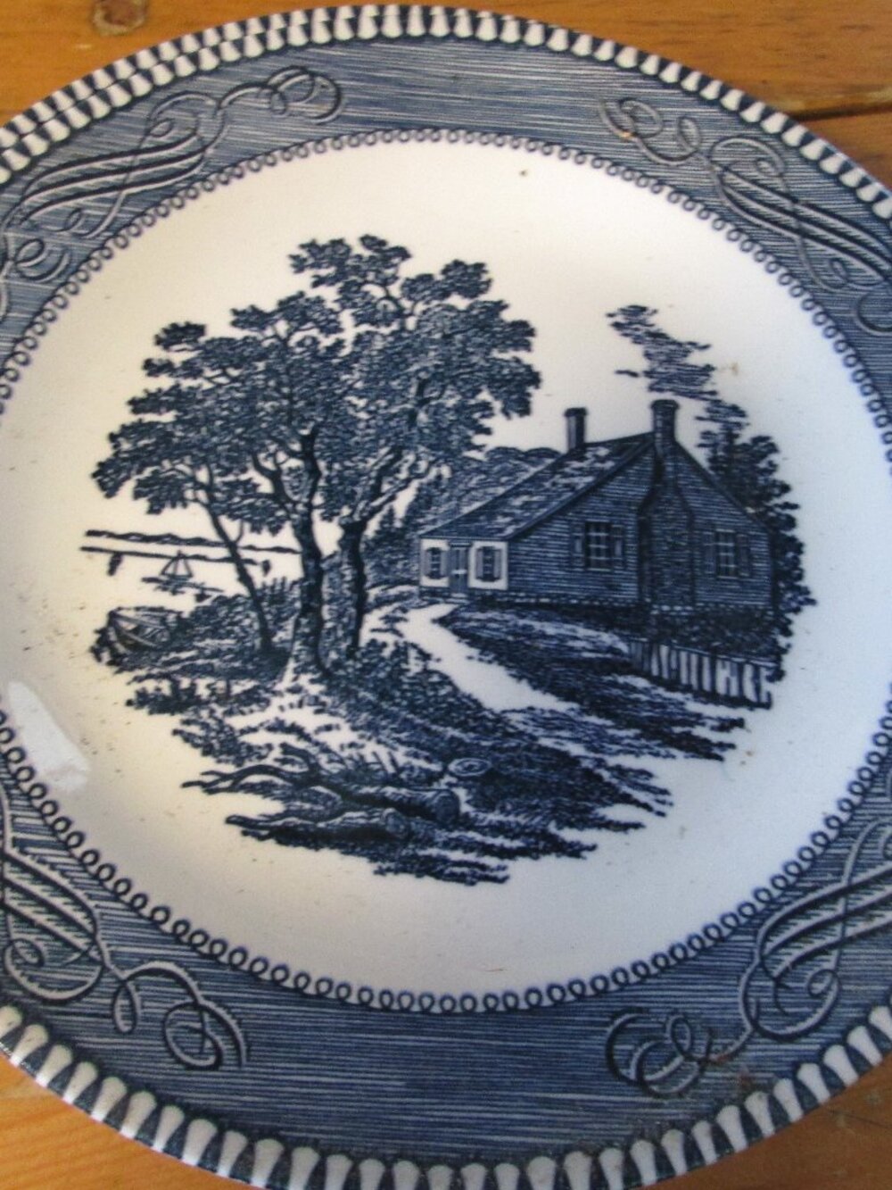 Lot of 11 luncheon salad plates 7.5 in Pastoral scene currier ives Royal China